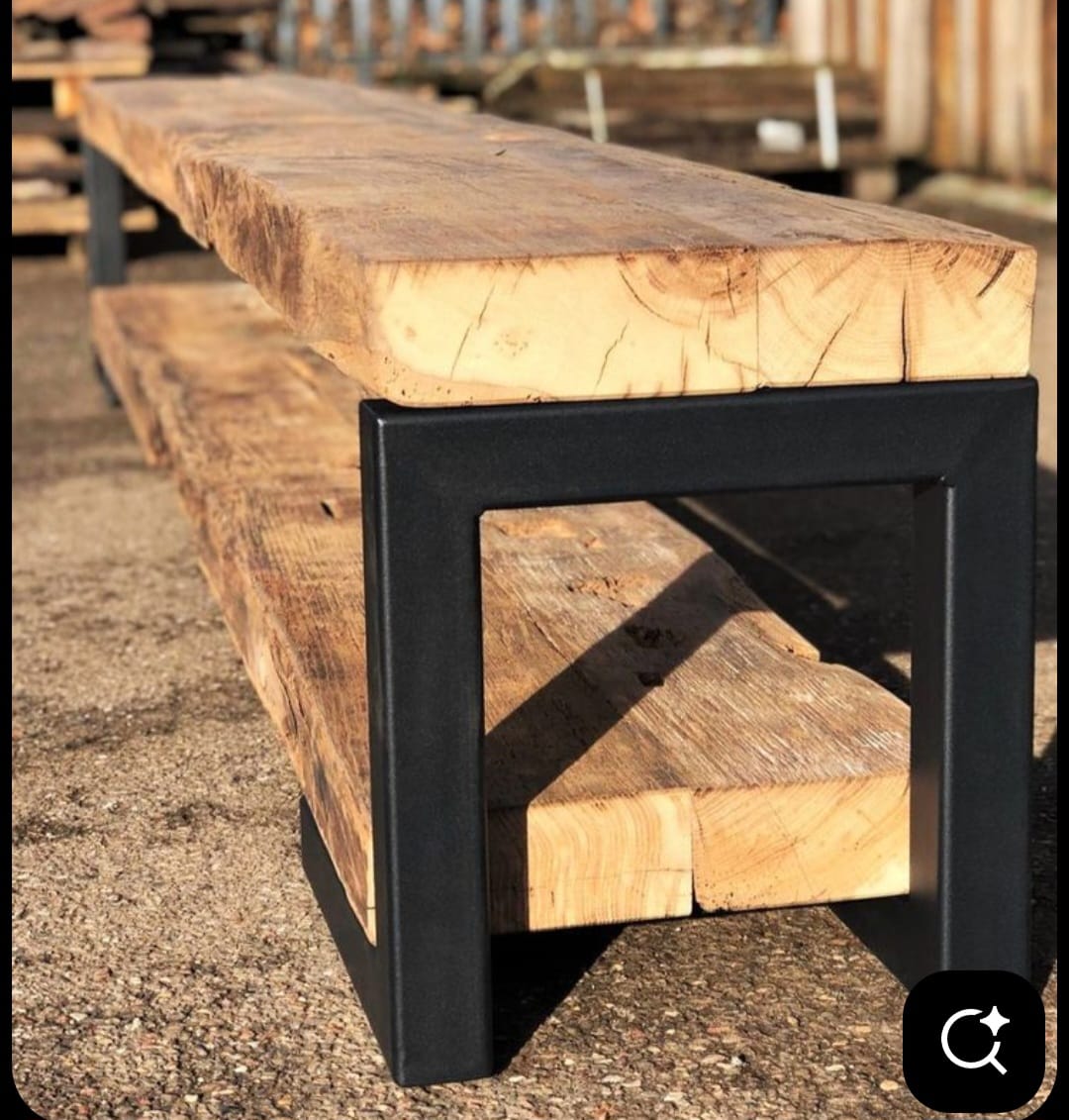 Beam bench with steel frames