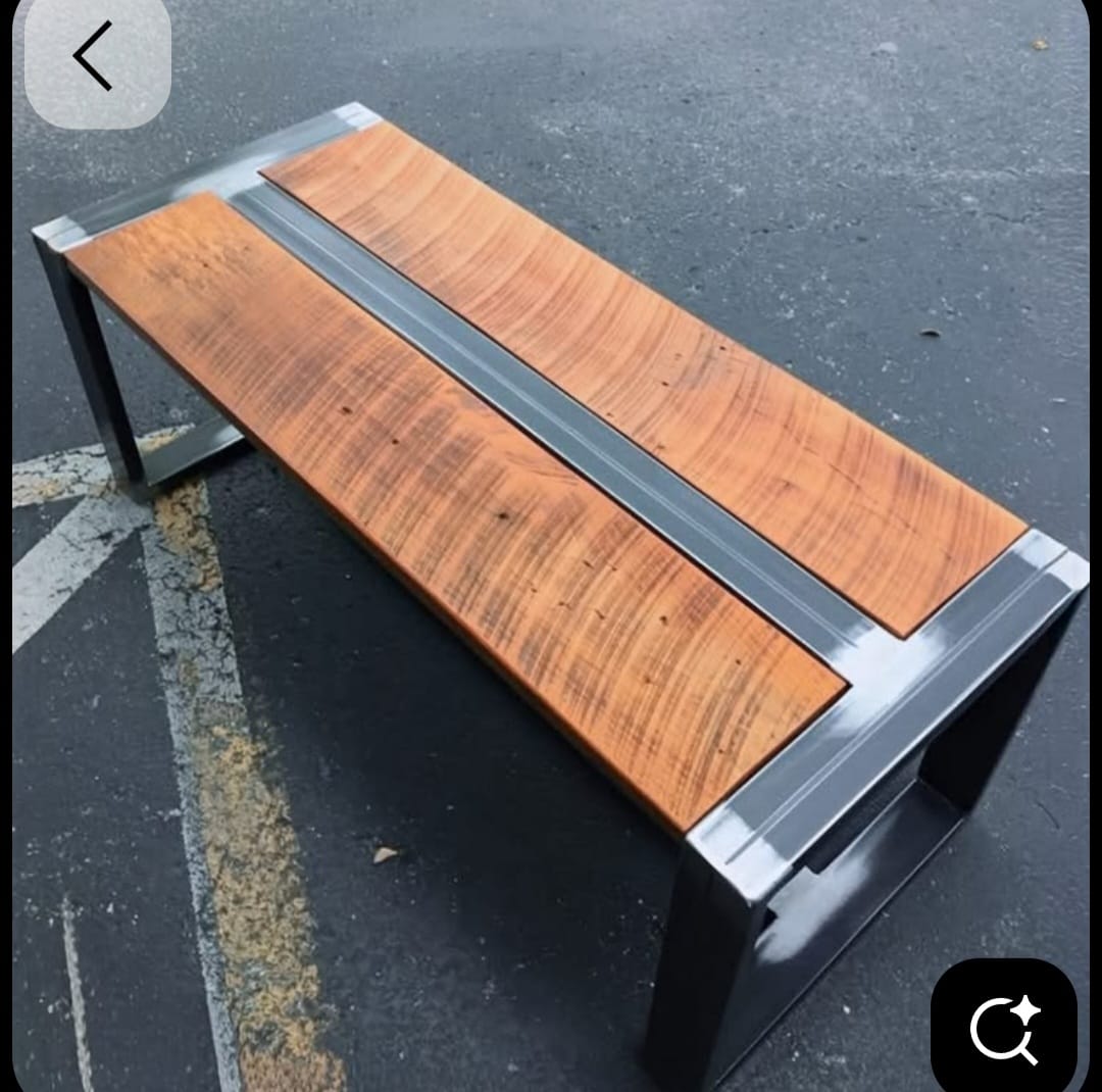 Wood and steel bench