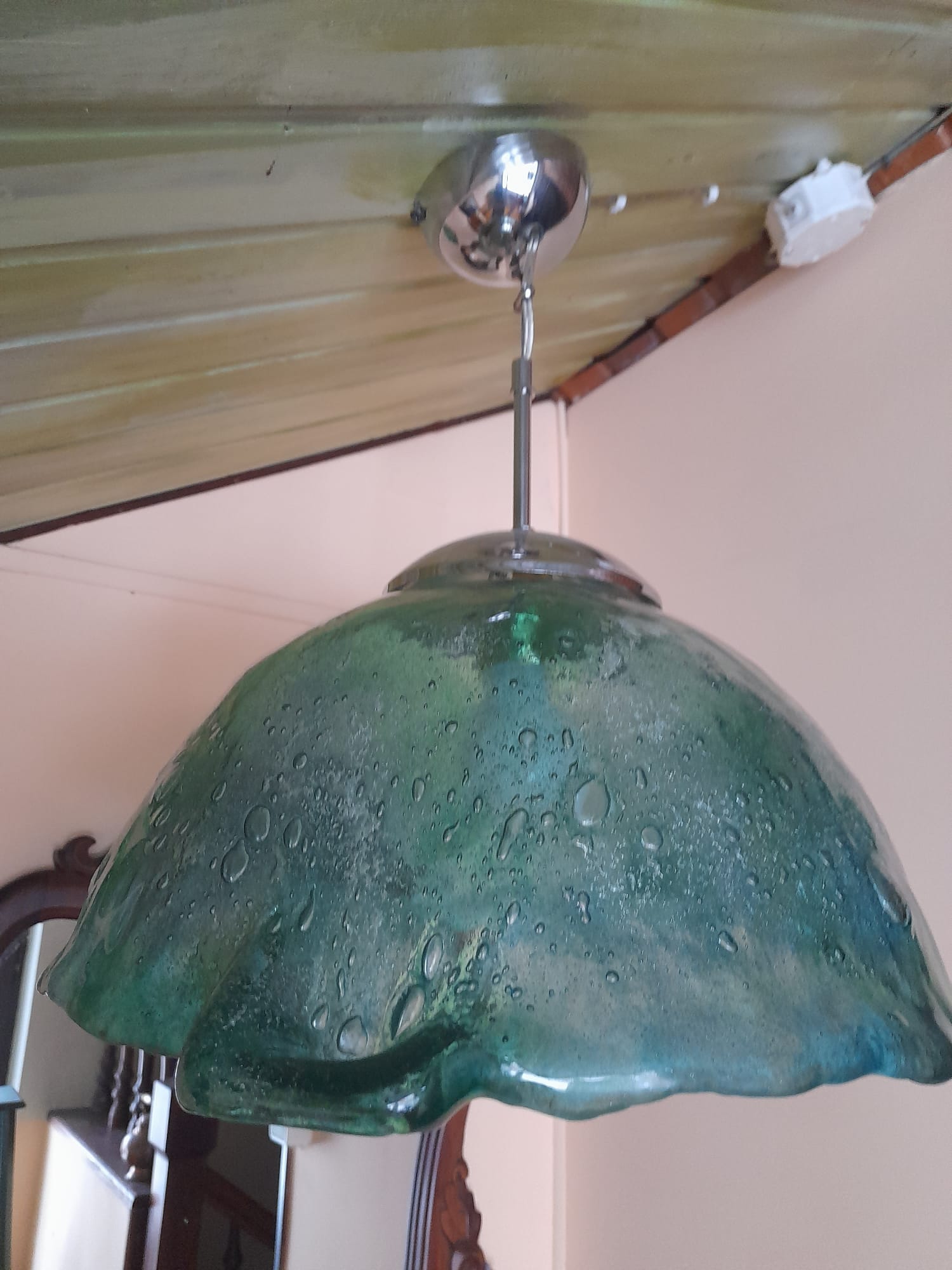 Handmade green glass pendant lamp