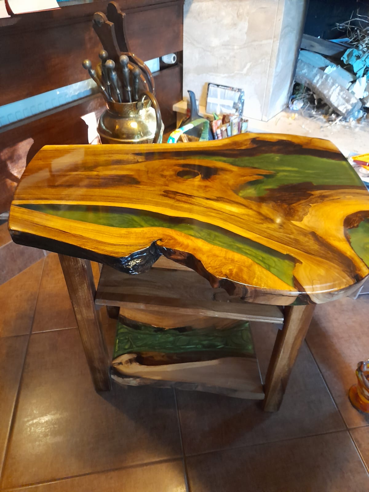 Green resin side table