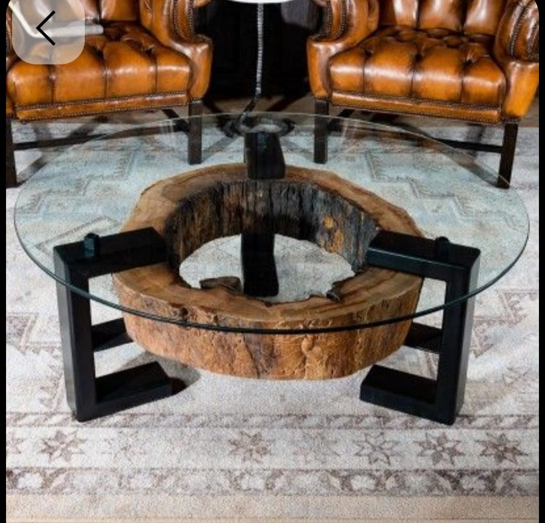 Glass top live edge coffee table