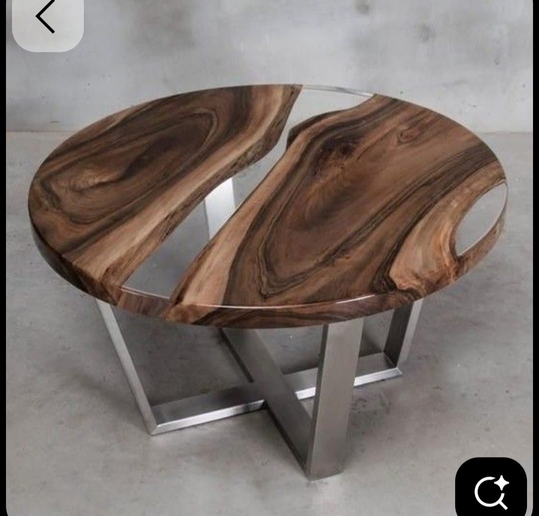 Round wood and resin table